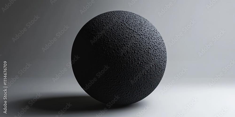 Poster Dark Sphere with Textured Surface Displayed on White Background