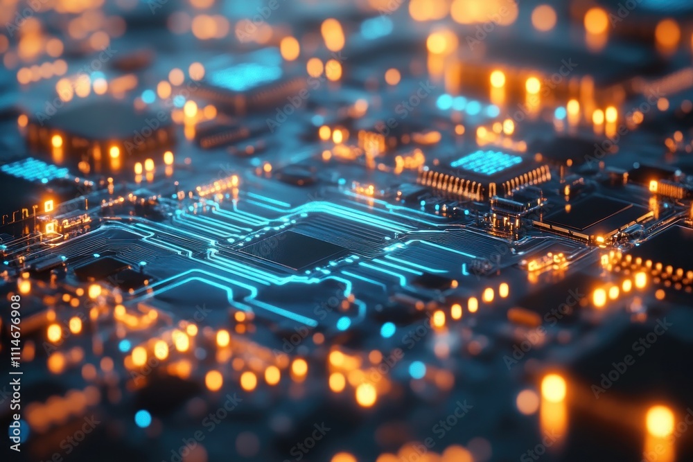 Aufkleber Illuminated Circuit Board Showing Complex Technological Design