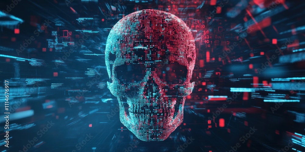 Fototapete Digital Skull Composed Of Binary Code Data