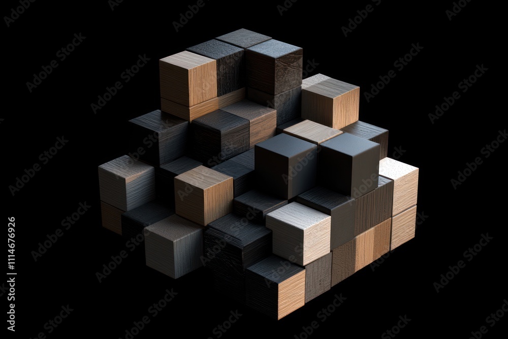Aufkleber abstract wooden cube structure arrangement design