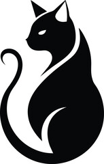 Minimalist cat logo vector art illustration with playful curled tail
