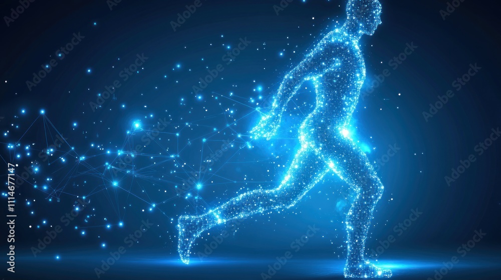 Poster abstract digital human figure running through network