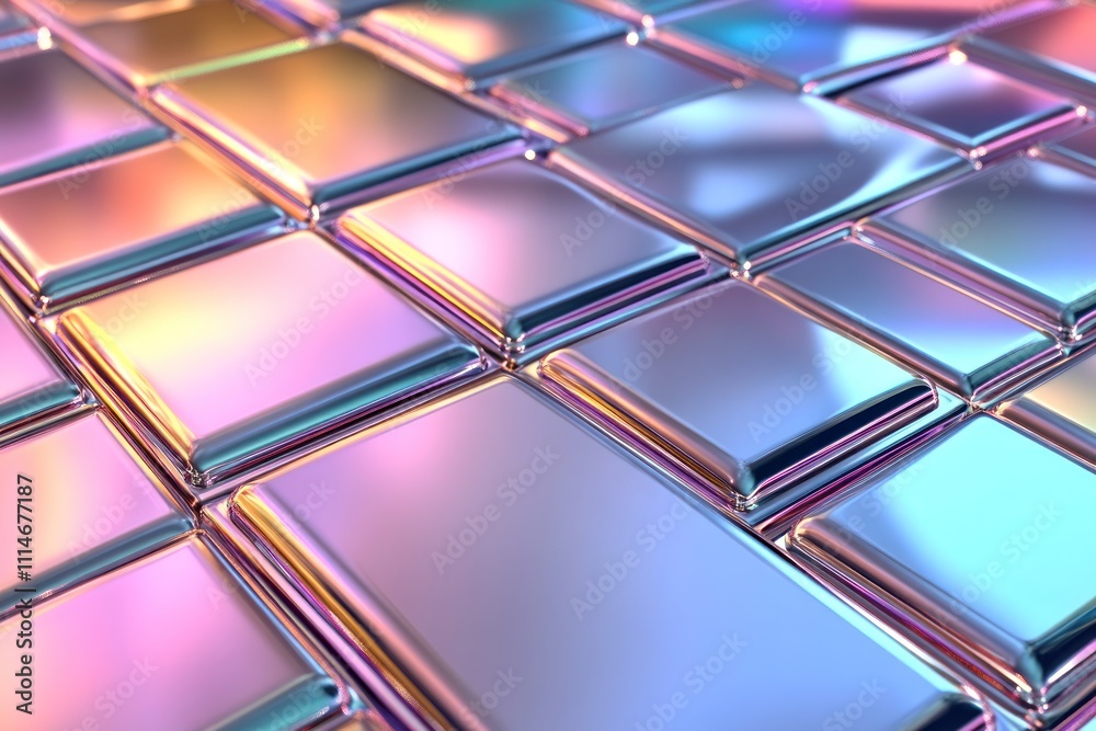 Poster Iridescent Metallic Tiles Abstract Pattern Design