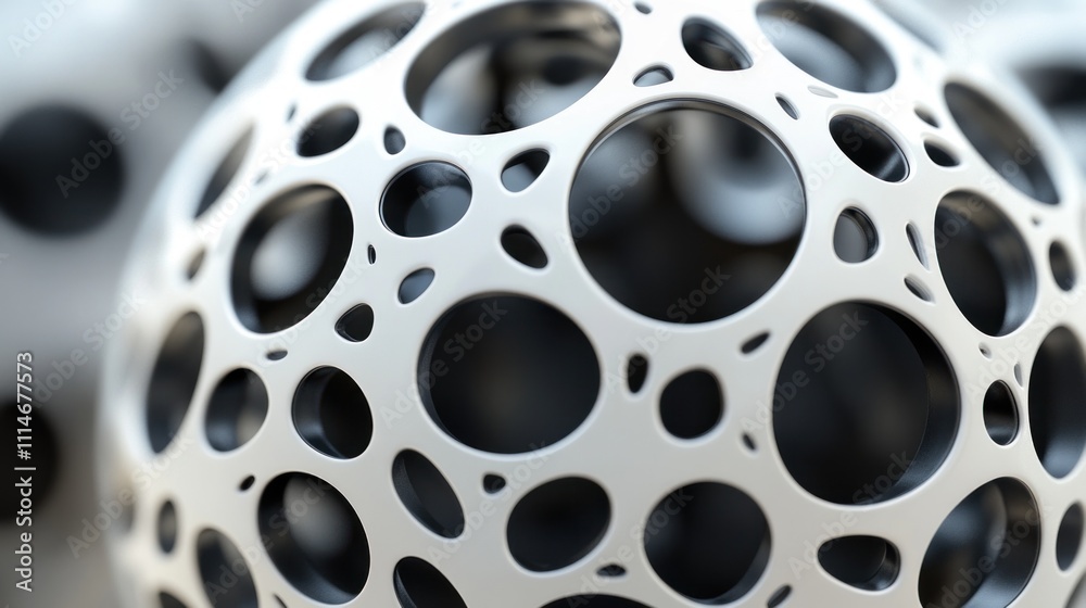 Poster abstract white sphere with circular cutouts