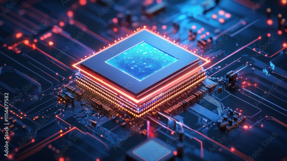 Poster Illuminated Central Processing Unit on Circuit Board