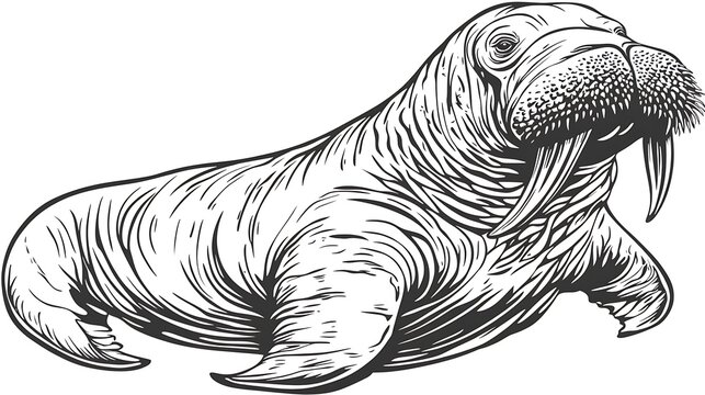 black and white walrus drawing clip art preview