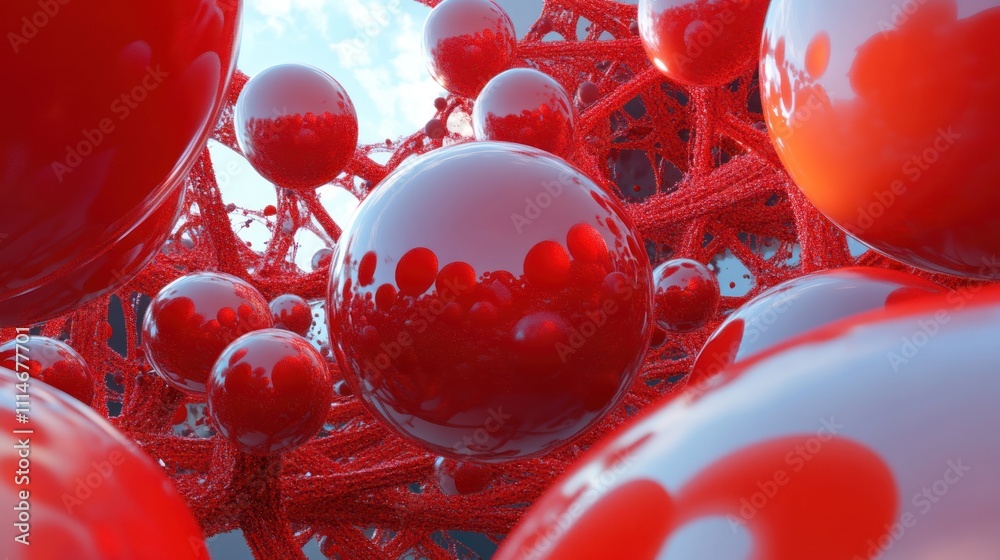 Poster Red spheres interconnected within a complex network structure