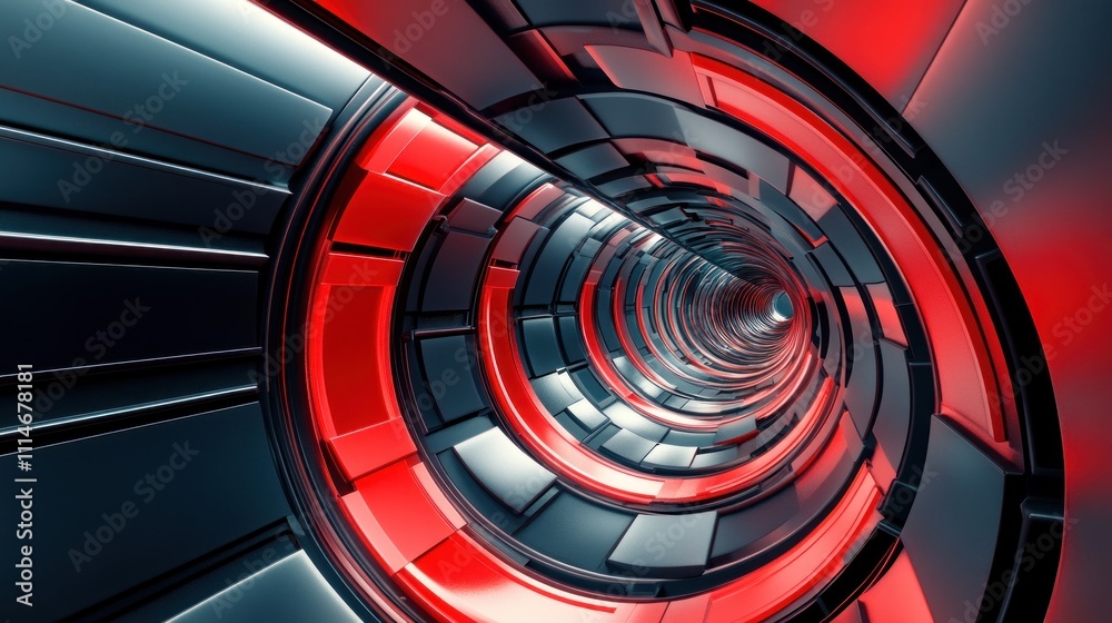Poster abstract red and grey circular tunnel design