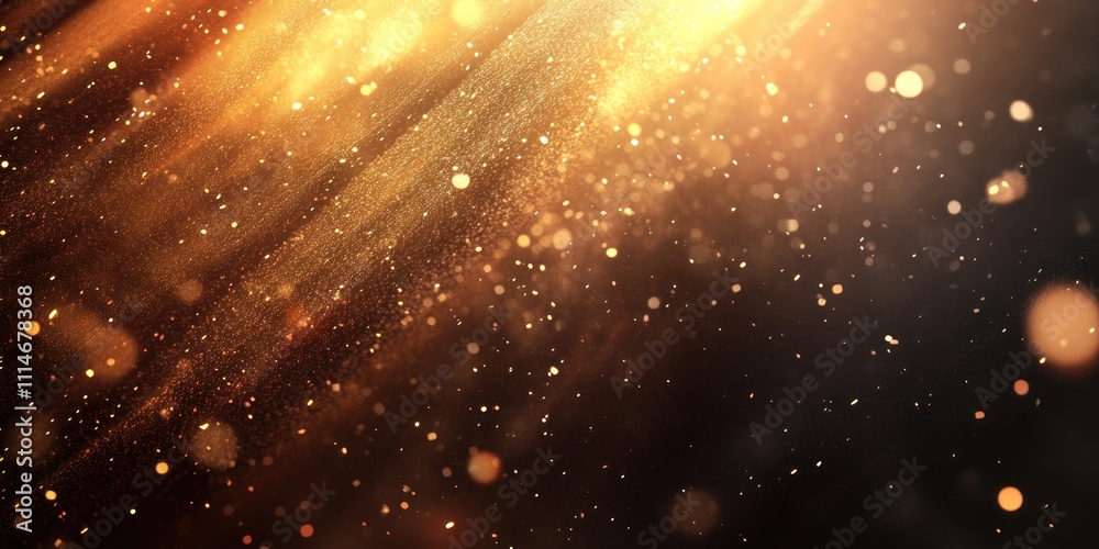 Poster golden dust motes sparkle in dark background
