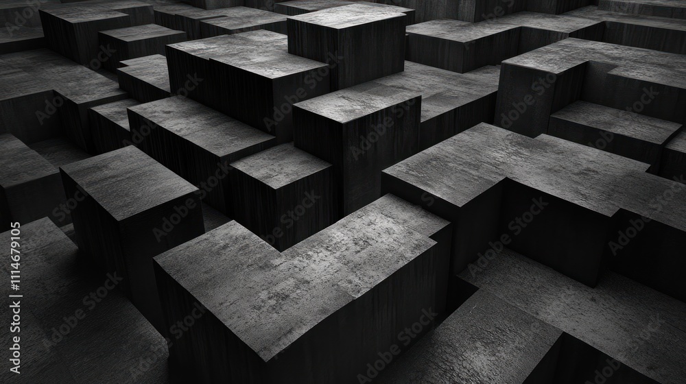 Poster abstract dark grey concrete cube structure