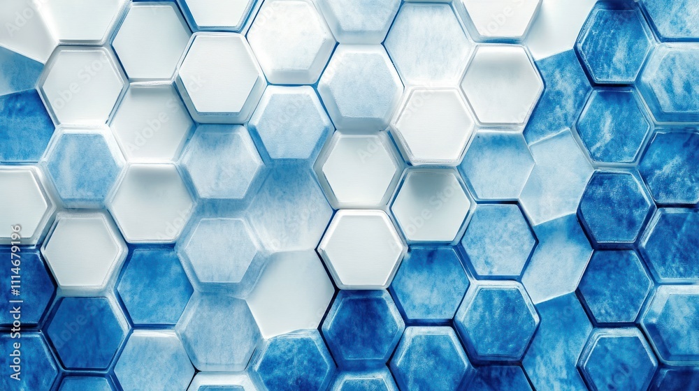 Poster abstract hexagonal pattern in blue and white hues