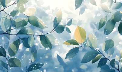 Sunlit green leaves and branches.