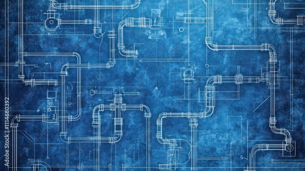 Poster Blueprint Design Showing Complex Pipe Network System