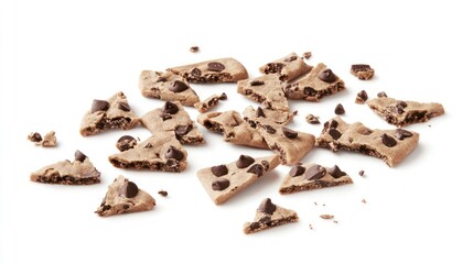 Obraz premium Broken Chocolate Chip Cookies Scattered on White