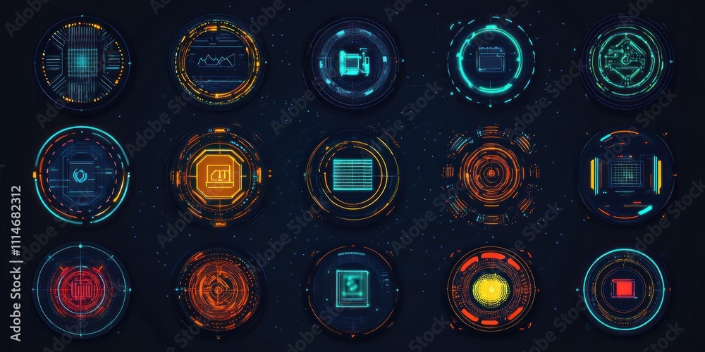 Poster Futuristic Interface Circular Data Displays Technology Collection