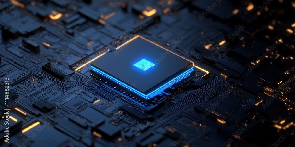 Poster Illuminated Central Processing Unit On Circuit Board