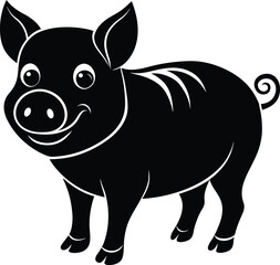Obraz premium Isolated black silhouette cute pig on white background