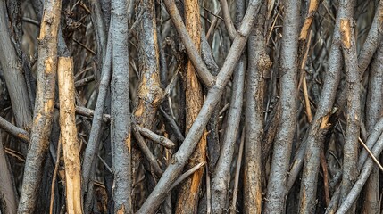 Fototapeta premium Close-up of interwoven branches, showcasing a variety of textures and colors.
