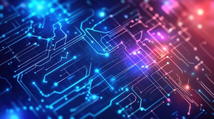 Obraz premium Abstract Digital Circuitry with Glowing Blue and Pink Lines