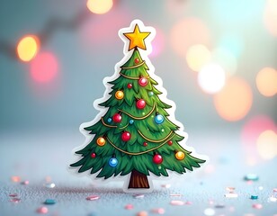 Fototapeta premium Christmass sticker design with santa and Xmas tree