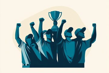 vector art posters, The design features a baseball team celebrating with a trophy