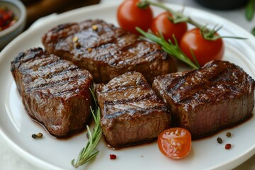 a plate with wagyu A5 steaks 