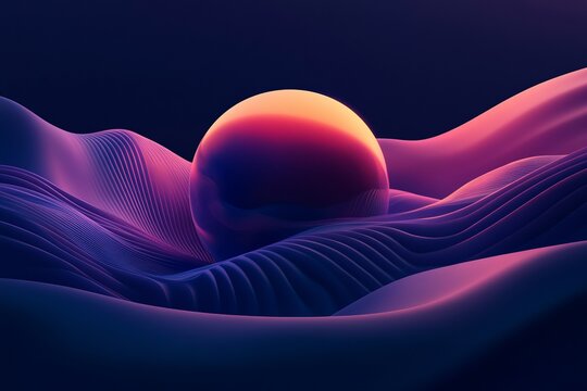 A sleek, dark wallpaper featuring a glowing, geometric neon sphere surrounded by flowing, abstract digital waves