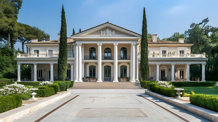 Obraz premium Antebellum Plantation House with Two-Story Columns and Magnolia Trees, Historic Charleston Estate