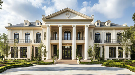 Fototapeta premium Antebellum Plantation House with Two-Story Columns and Magnolia Trees, Historic Charleston Estate
