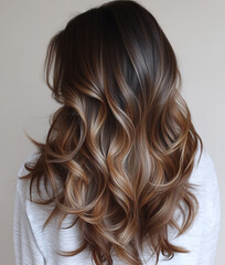Naklejka premium Long, healthy and shiny female hair with highlights, rear view