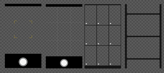 Smartphone camera interface with photo and gallery, viewfinder, and focus. Transparent mockup with grid, capture button, and 4K digital display.