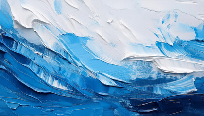 Obraz premium White and blue acrylic surface. Oil painting texture. Hand painted. Background with brush strokes.