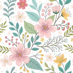 Obraz premium Hand drawn colorful spring floral pattern design