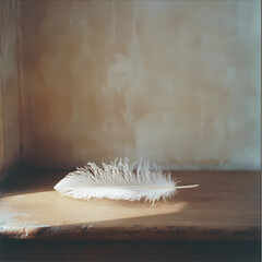 A Solitary Feather Lies on a Wooden Table: An Artistic Still Life Exploration