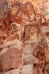 Colorful rocks of Siq canyon in Petra,  Jordan. Vertically. 