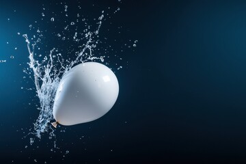 A white balloon is floating in the air and splashing water