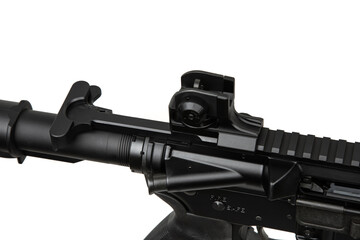 Modern AR-style rifle with a lightweight modular design, black matte finish, adjustable stock,...