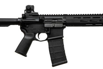 Modern AR-style rifle with a lightweight modular design, black matte finish, adjustable stock, Picatinny rail, ergonomic grip, and M-LOK handguard. Perfect for tactical or sport shooting.