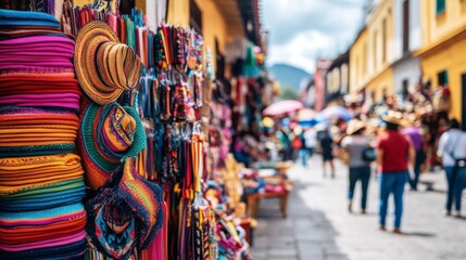 Obraz premium Vibrant Street Market with Handmade Crafts and Warm Light