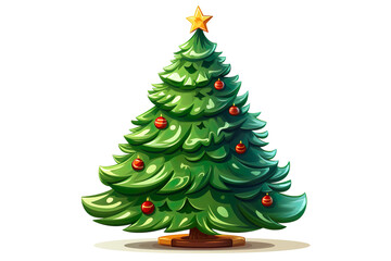 Fototapeta premium Cartoon Christmas tree decoration isolated on clear white background