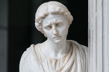 Marble statue of a pensive figure