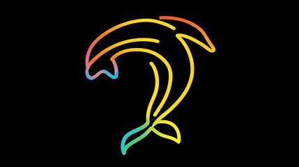 A Rainbow-Colored Line Drawing of a Dolphin Leaping Out of the Water