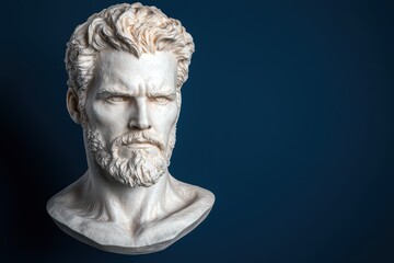 Obraz premium Detailed sculpture of a pensive man with curly hair and beard