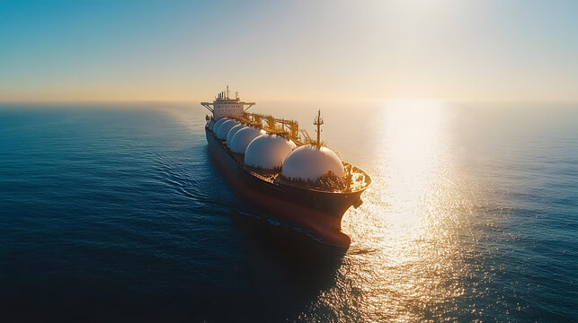 Massive Gas Vessel Ship at Sea - Powerful Maritime Transport Vessel Navigating the Ocean with LNG or LPG Cargo