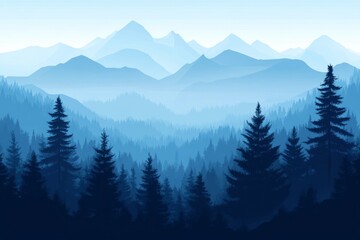 illustration of a misty morning with layers of mountains 