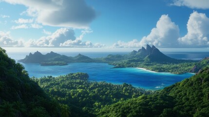 Fototapeta premium Serene Tropical Landscape with Lush Greenery and Water