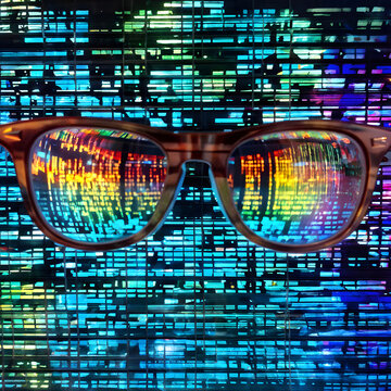 Computer code and programmer glasses Cyber Information Data Software Security Technology Virtual Backdrop Banner
