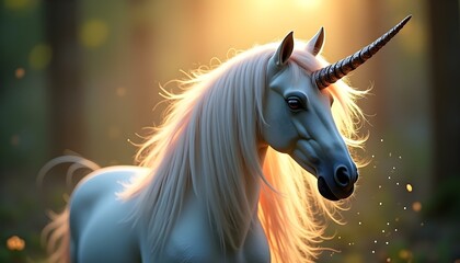 Magical Unicorn Mythical Horse with a Horn in a Fantasy Fairy Tale Wallpaper with Bokeh