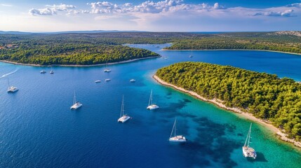 Fototapeta premium Scenic Aerial View of Sailboats in Tranquil Bay