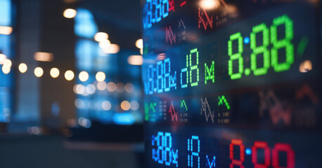 Obraz premium Stock exchange market chart, Stock market data on LED display. Business analysis concept. 
